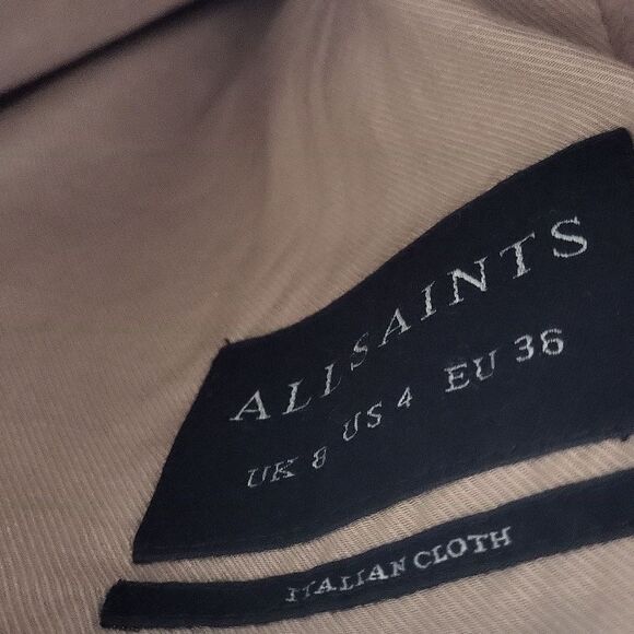 All Saints City Monument Wool mix Taupe Coat with Gun Silver Buckle. Size 4 - Picture 7 of 11